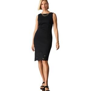 Talbots Black Ponte Knit Embroidered Sleeveless Shift Dress Sz16P New Cocktail